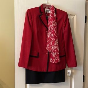 Red and black skirt suit by Morgan Miller